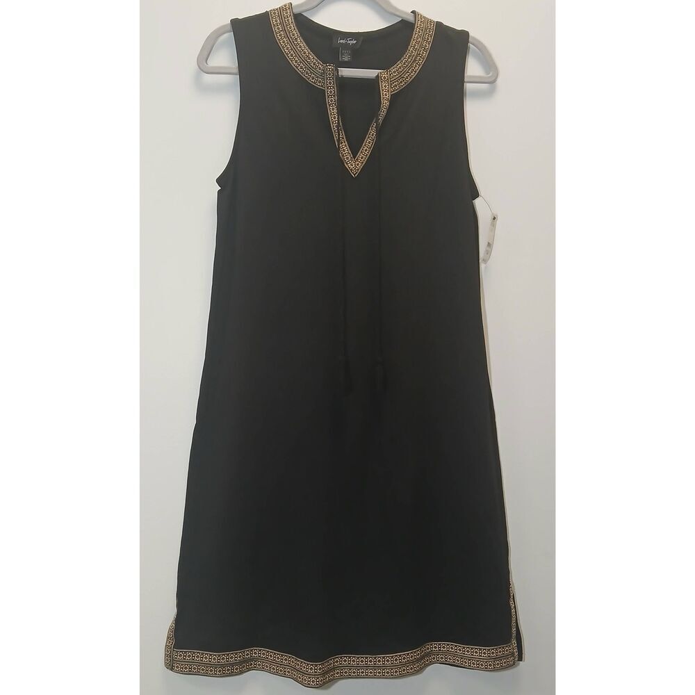 Lord Taylor womens small black shift dress soft modal black tan stretch - Picture 3 of 9